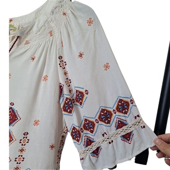 ANTHROPOLOGIE Fig and Flower Peasent Tunic Tie Top Blouse - Picture 4 of 10